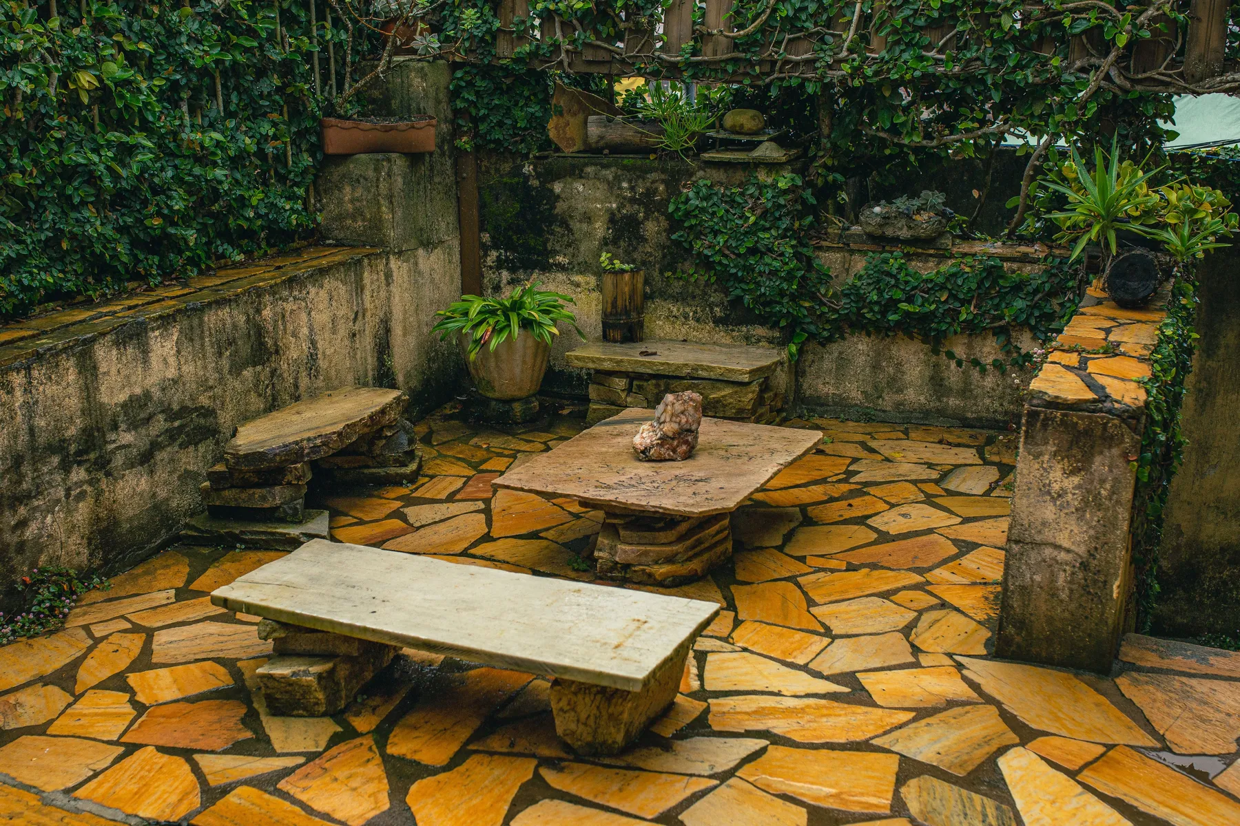 Natural stone patio installation